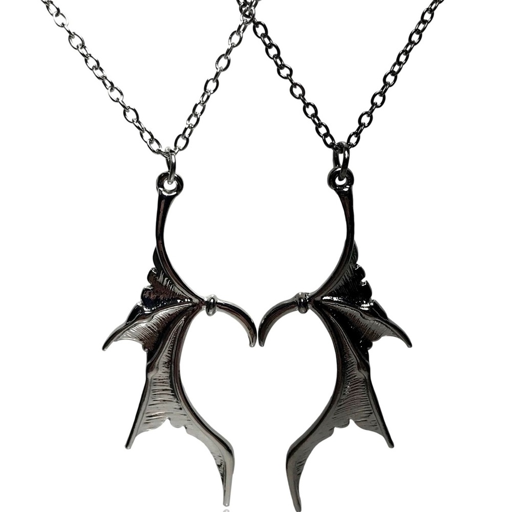 Best Friend / Couples Demon Wing Heart Necklaces